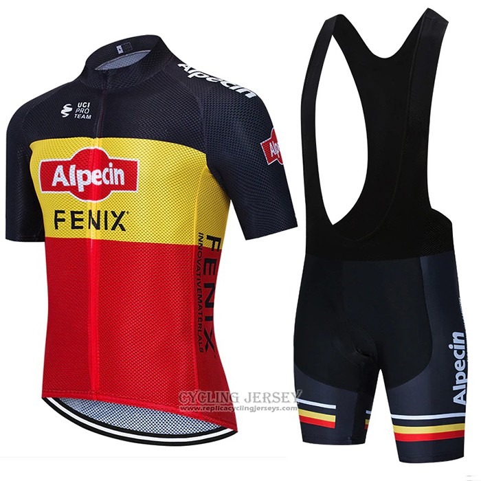 2021 Cycling Jersey Alpecin Fenix Black Yellow Red Short Sleeve And Bib Short